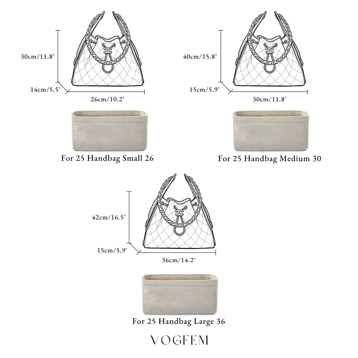 Suede Bag Organizer for Chanel - 25 Handbag