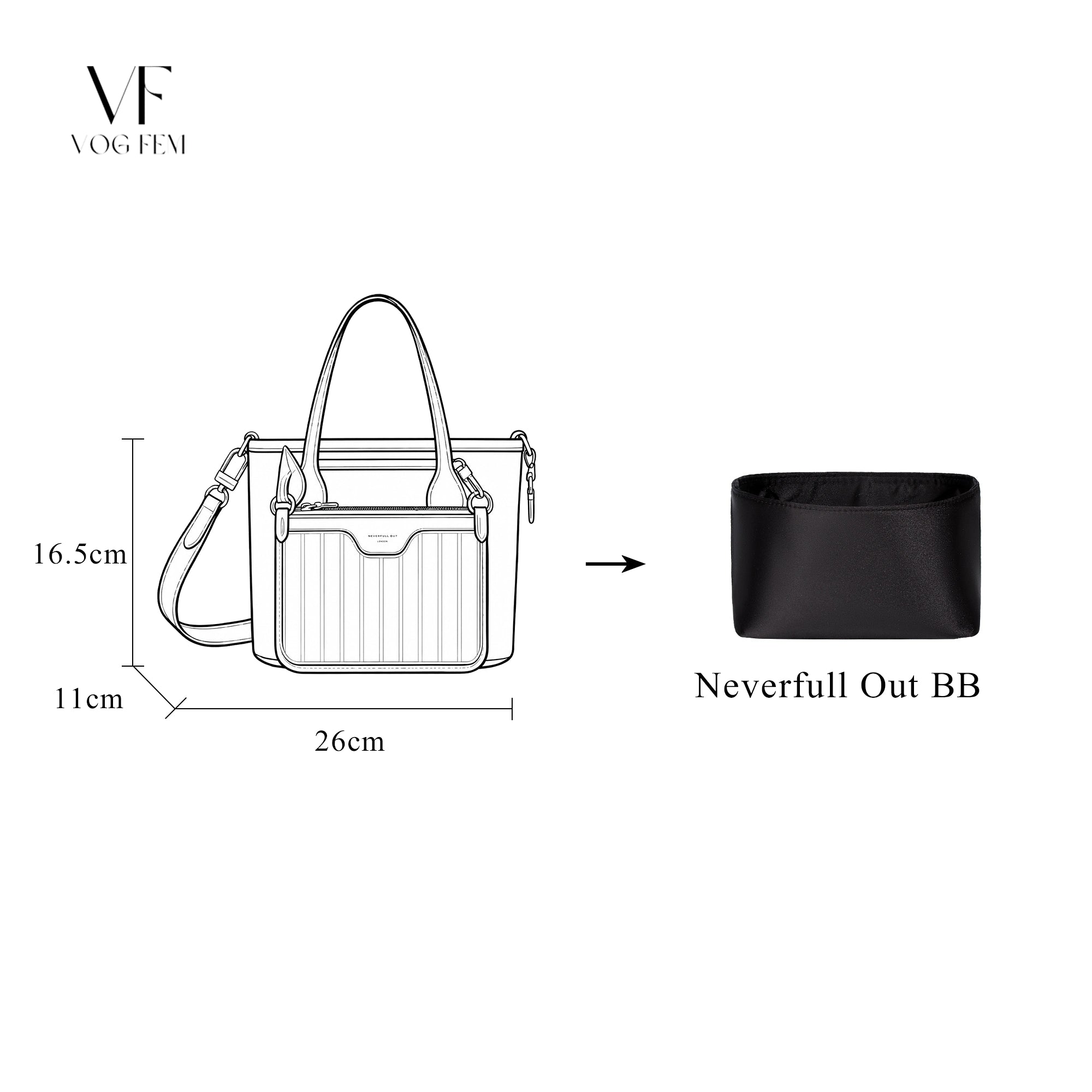 Acetate Satin Organizer for LV - Neverfull inside out