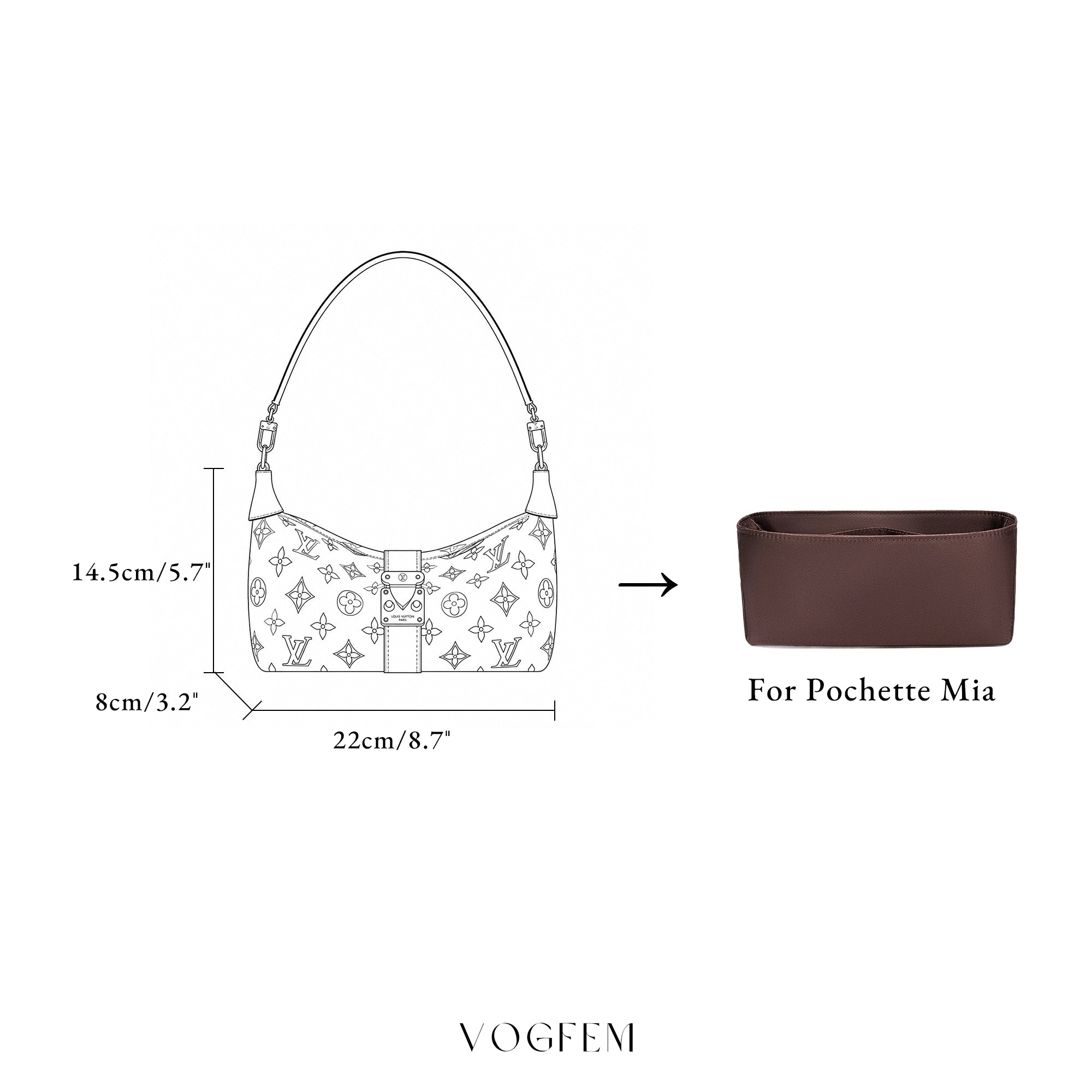 Acetate Satin Organizer for LV Pochette Mia