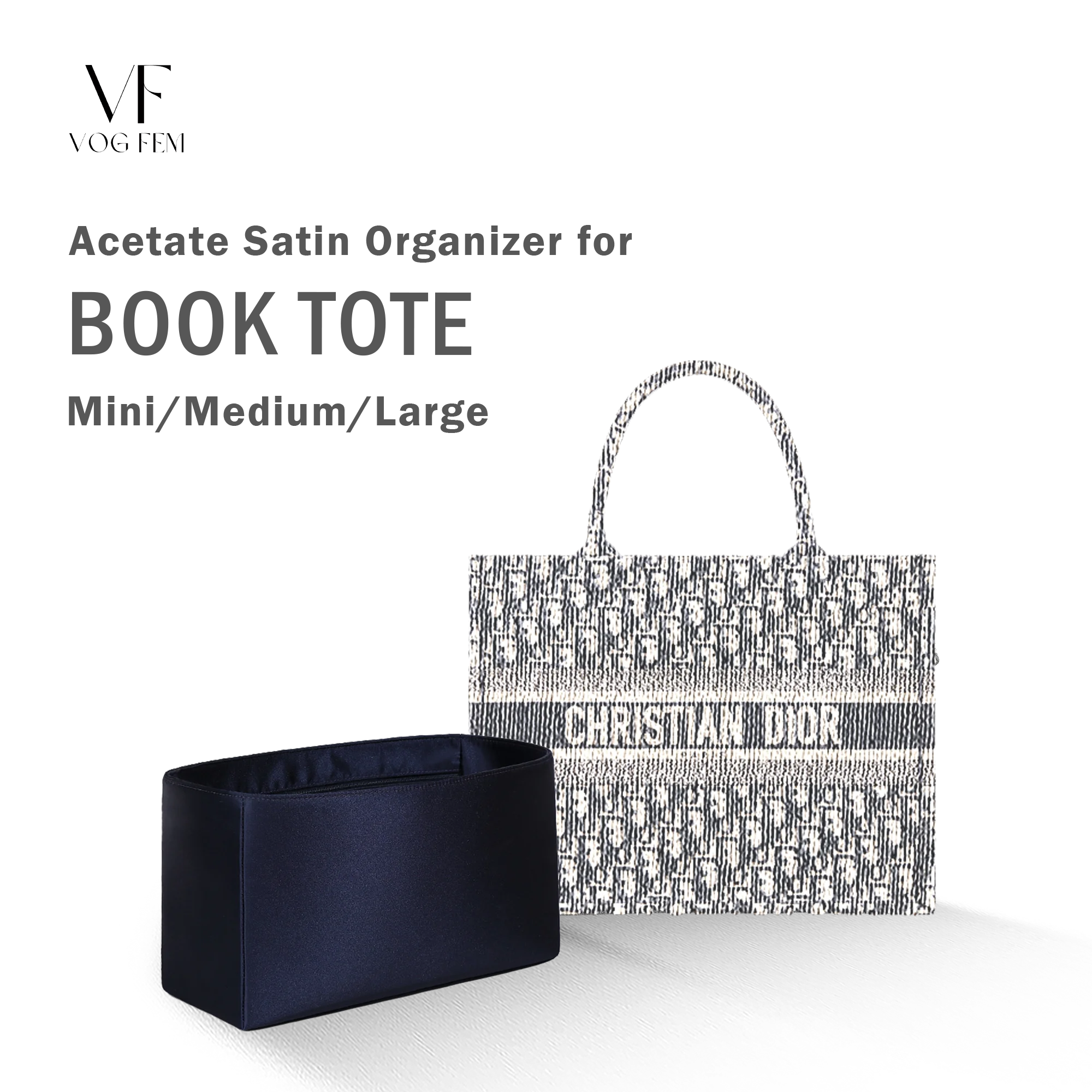 Acetate Satin Organizer for Dior - Book Tote (Mini/M/L)