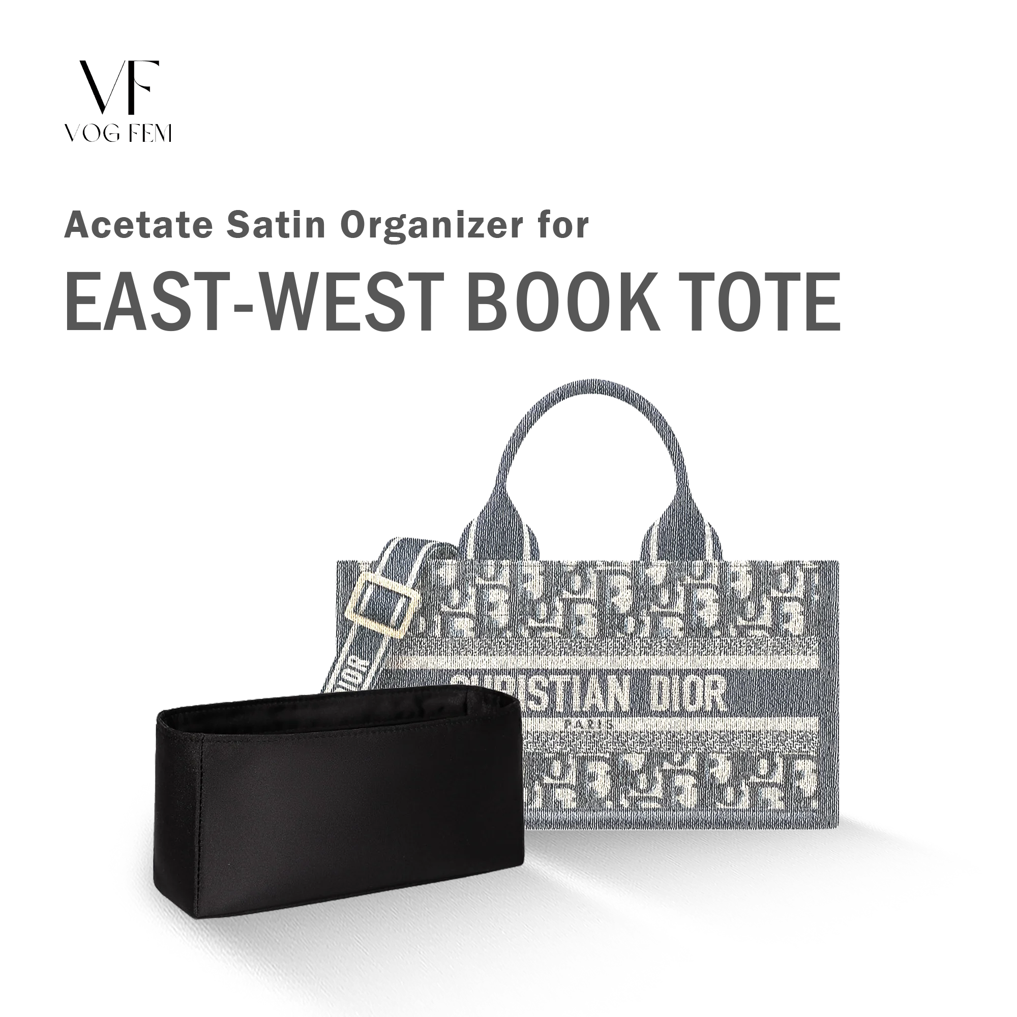 Acetate Satin Organizer for Dior - East-West Book Tote