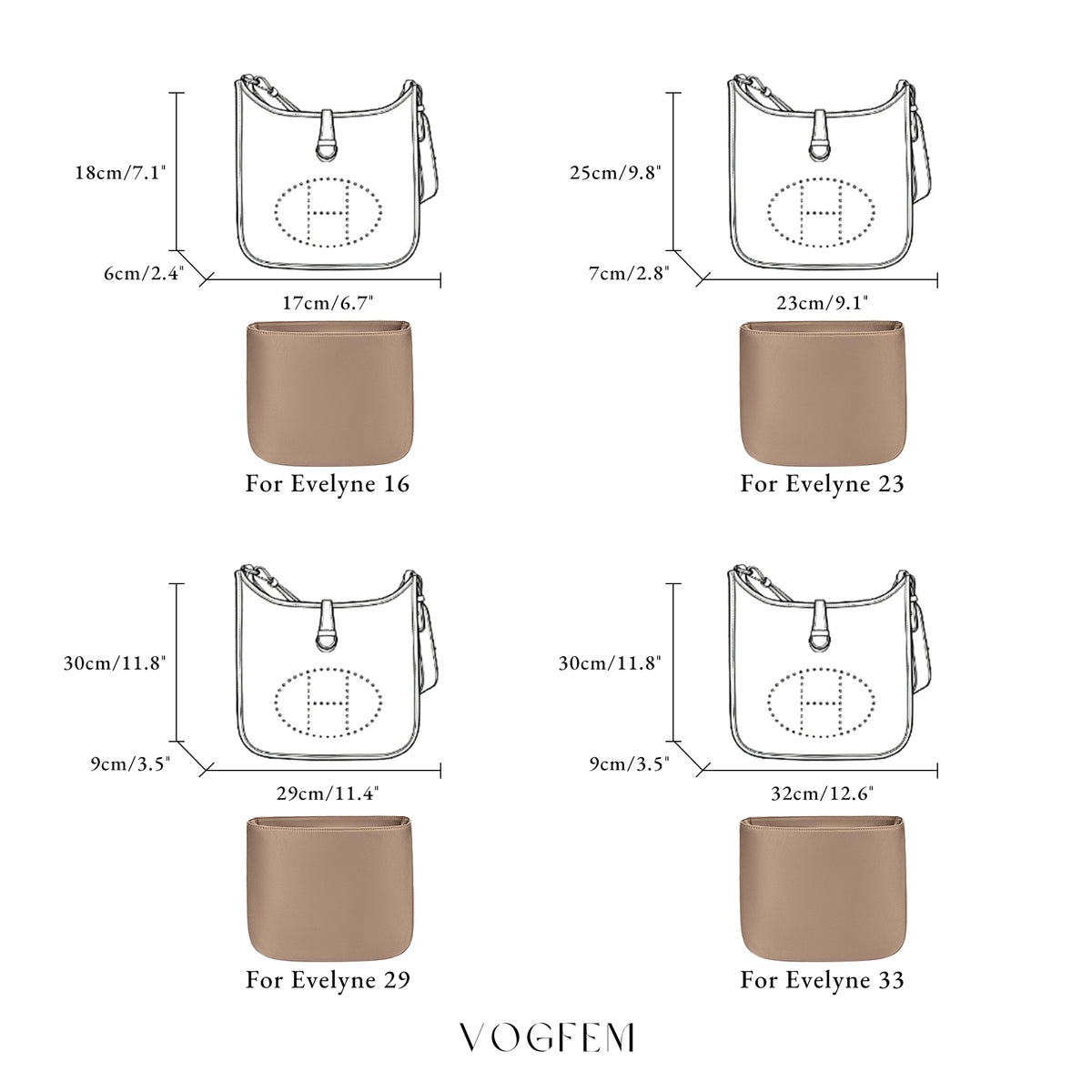 Classic Satin Organizer for Hermes Evelyne