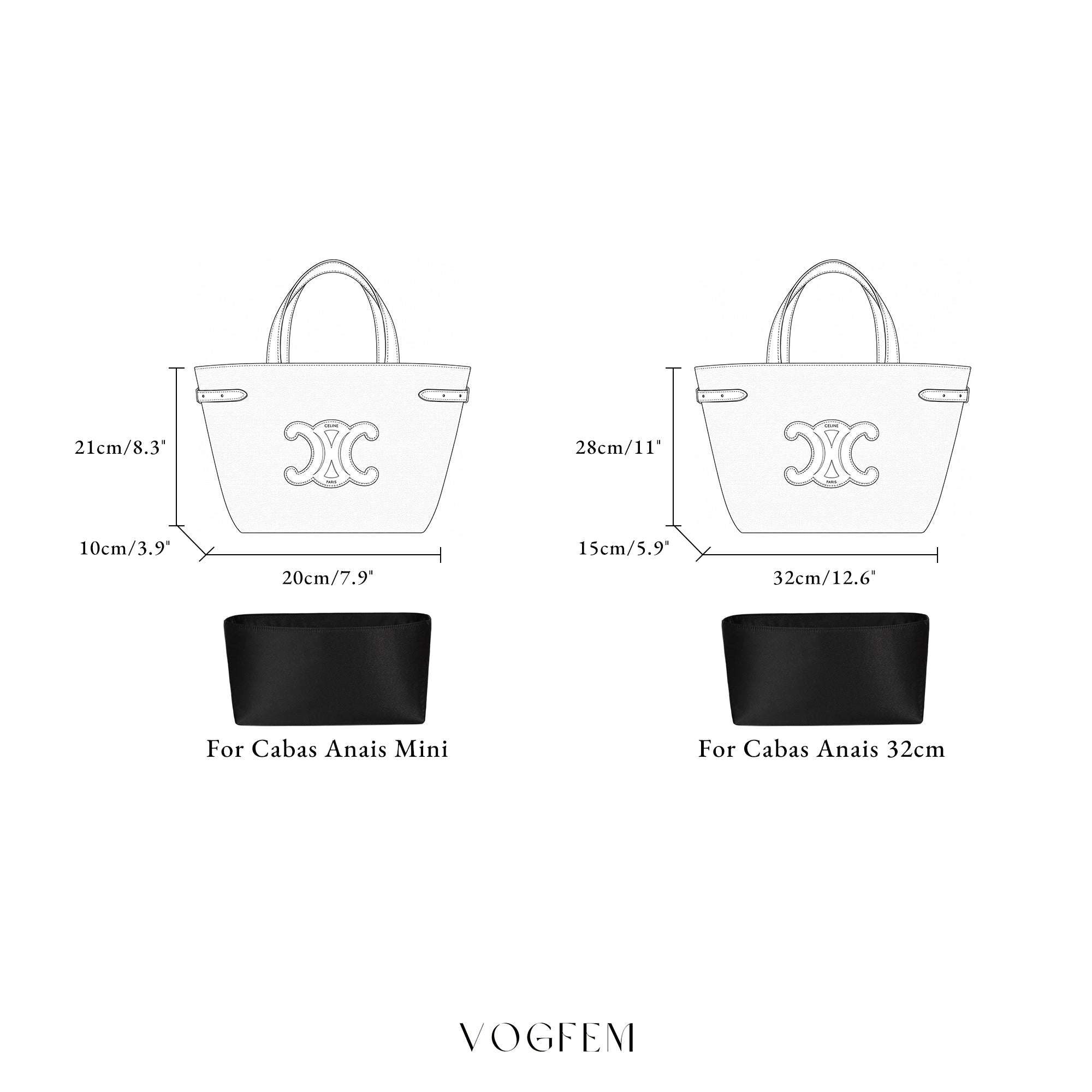 Acetate Satin Organizer for Celine - Cabas Anais