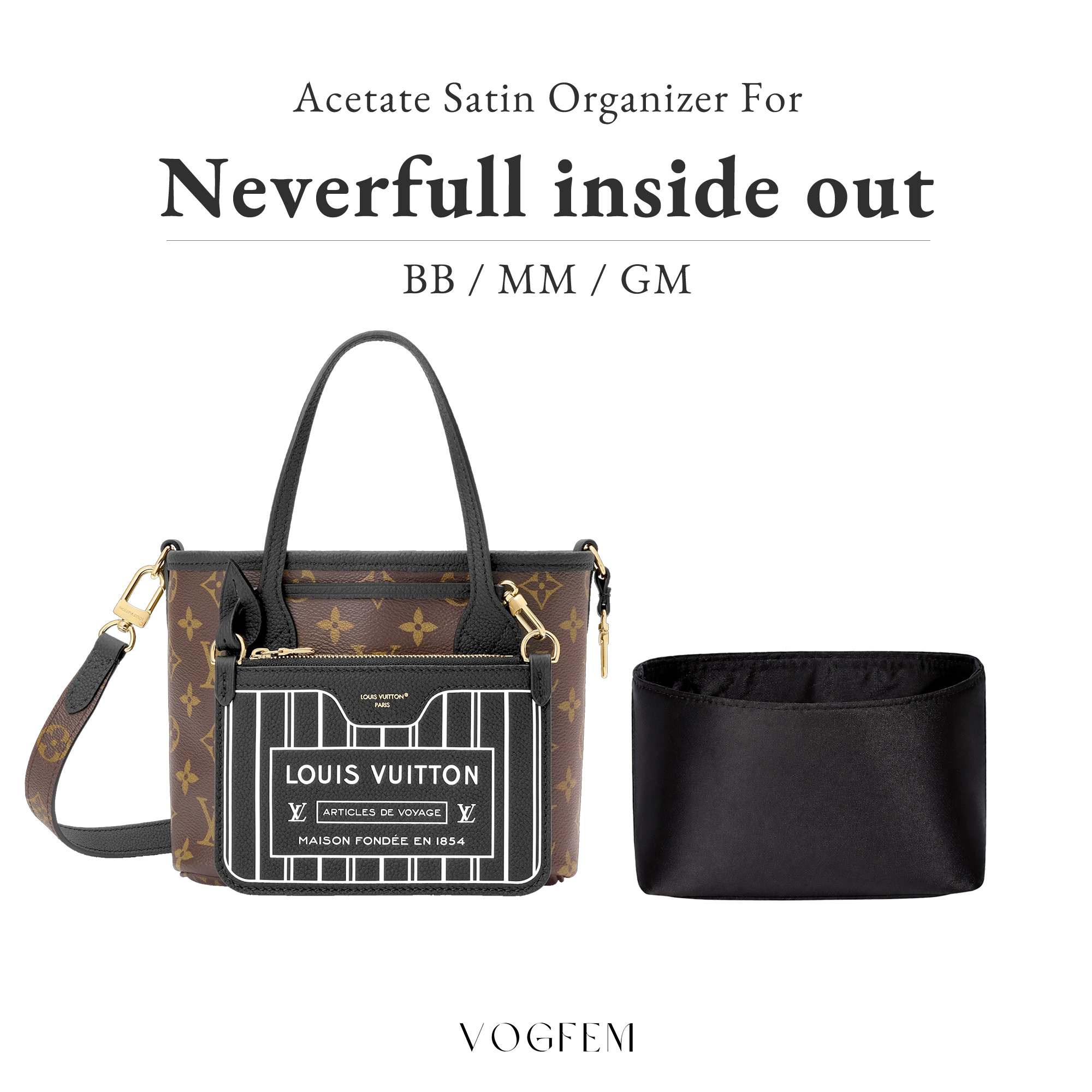 Acetate Satin Organizer for LV - Neverfull inside out