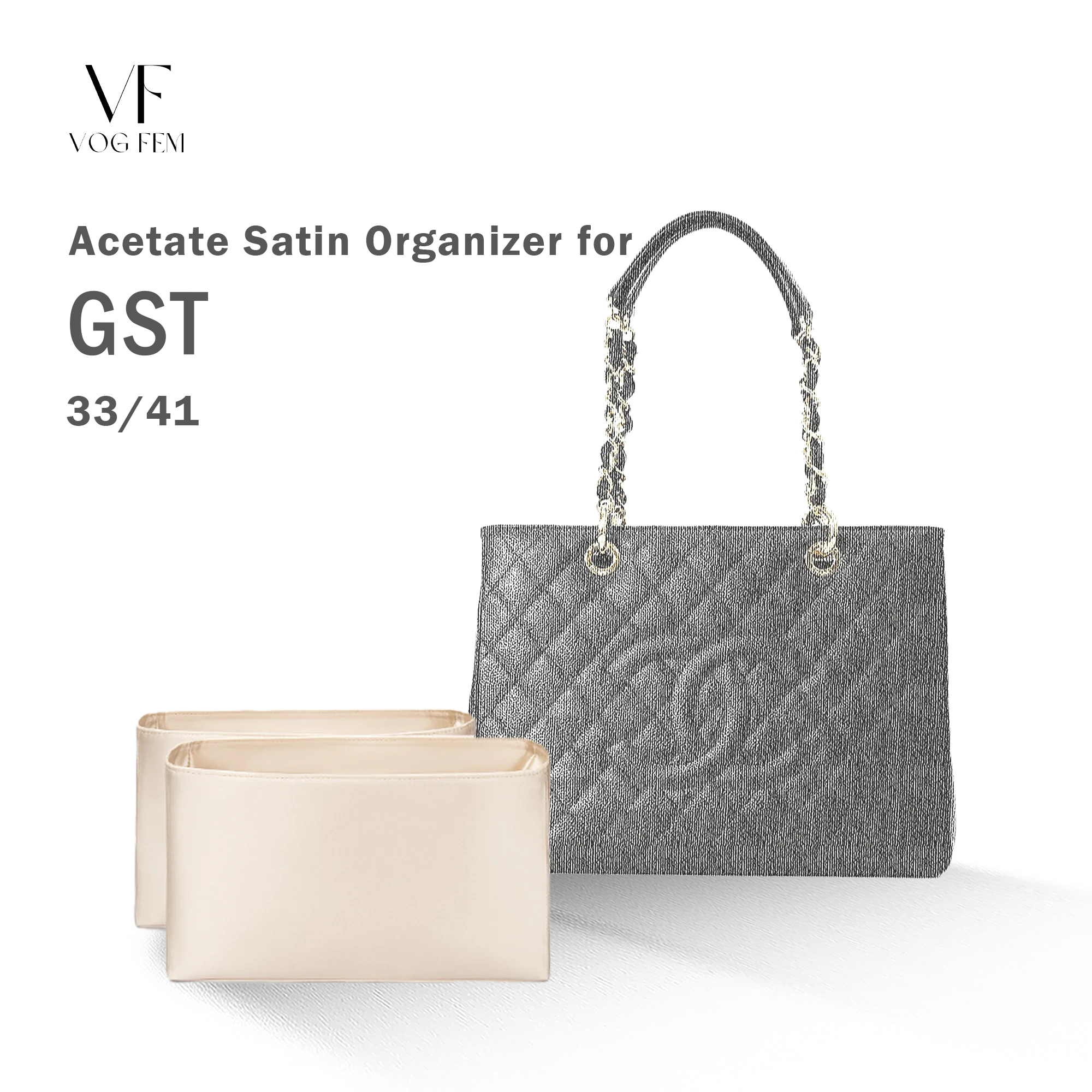 Acetate Satin Organizer for Chanel - GST (Grand Shopping Tote)