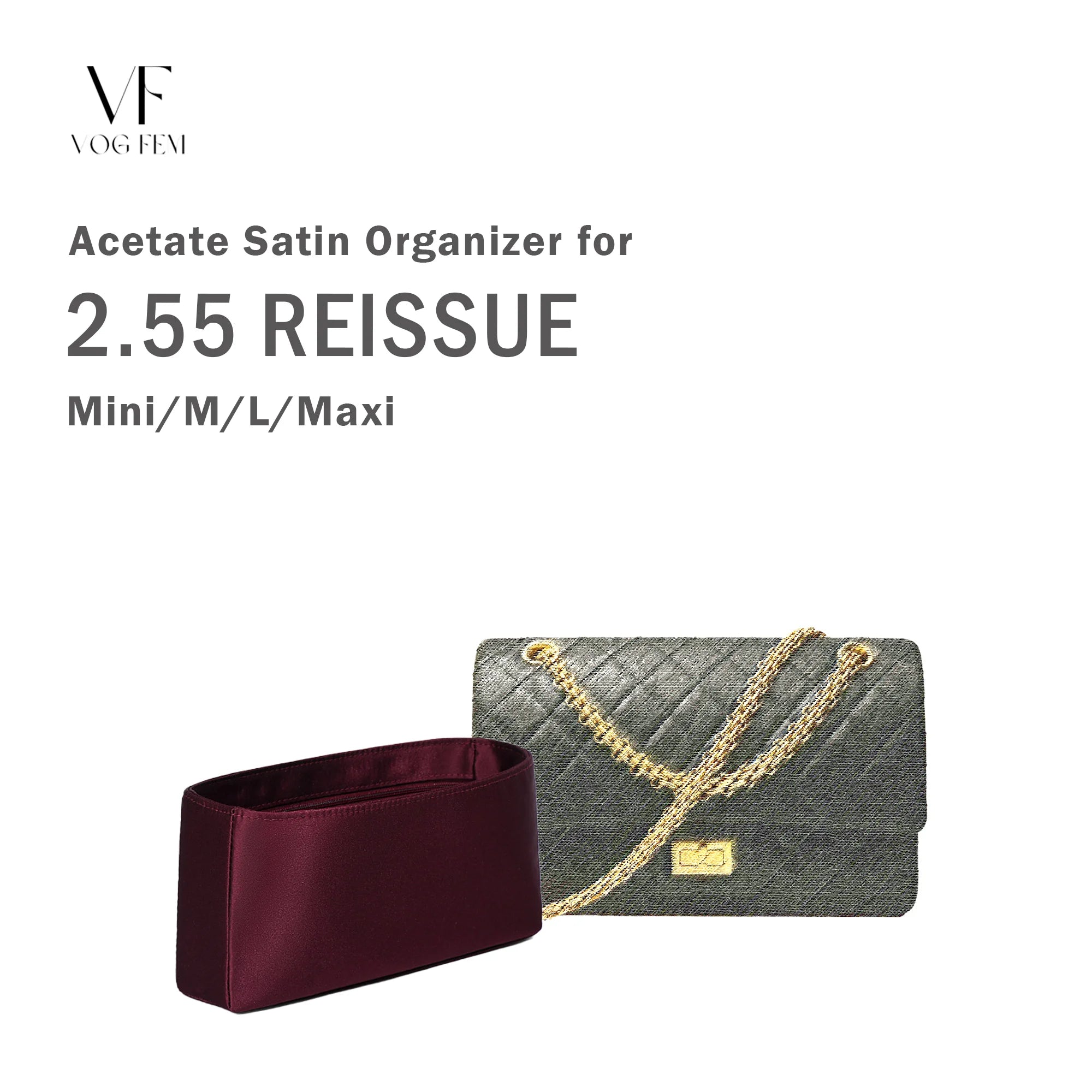 Acetate Satin Organizer for Chanel 2.55 Reissue