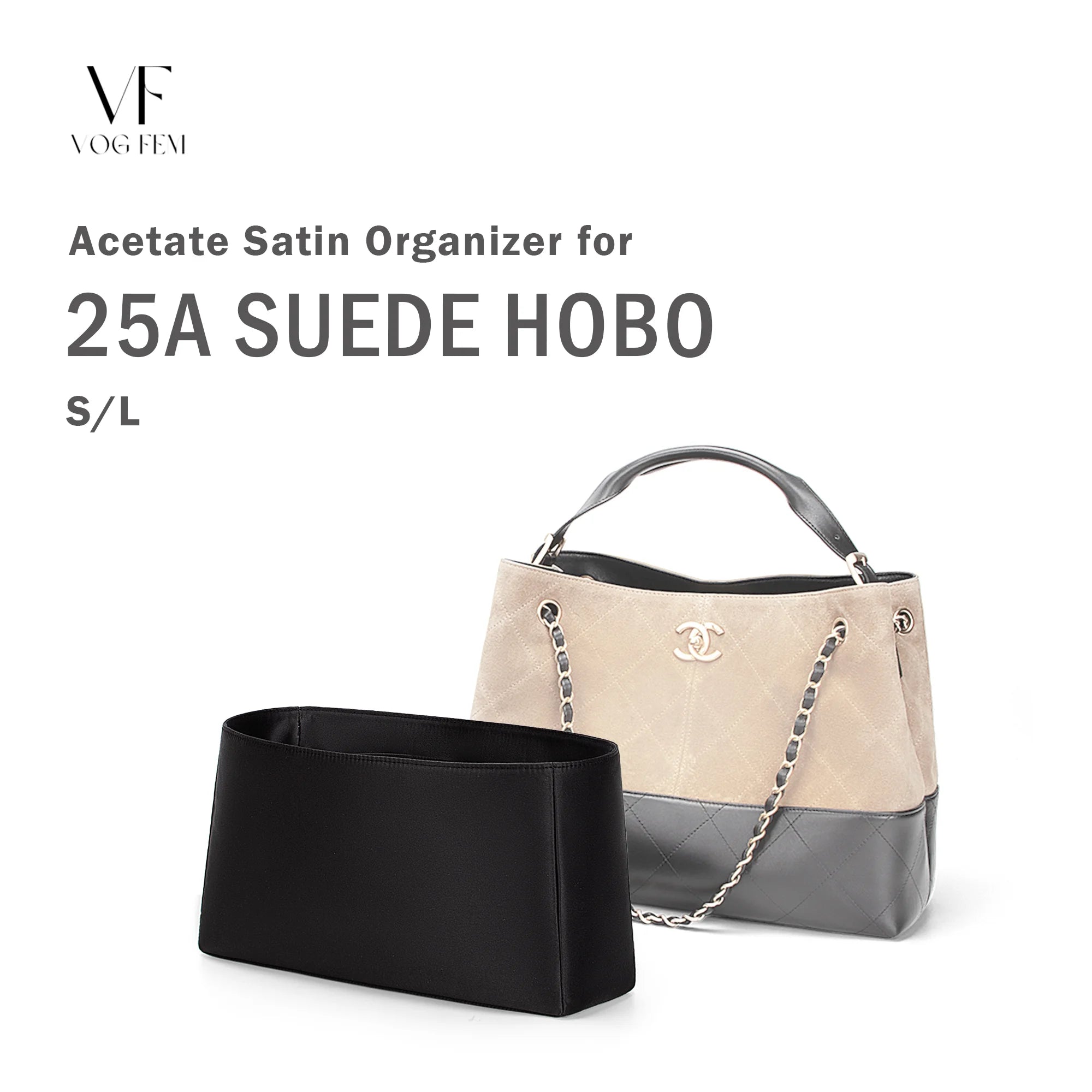 Acetate Satin Organizer for Chanel 25A Suede Hobo
