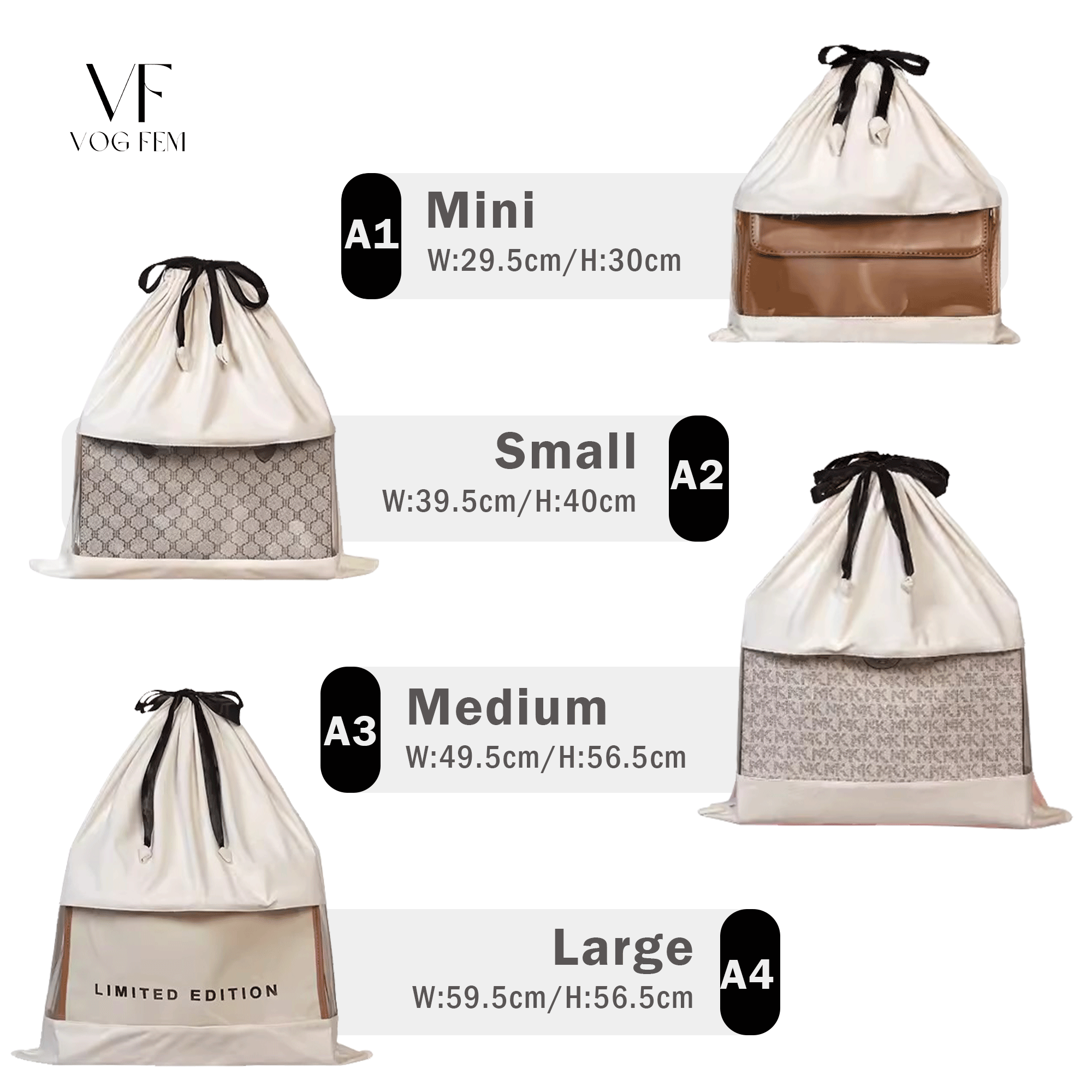 Suede Dust Bag with Transparent Window for Luxury Bag Storage