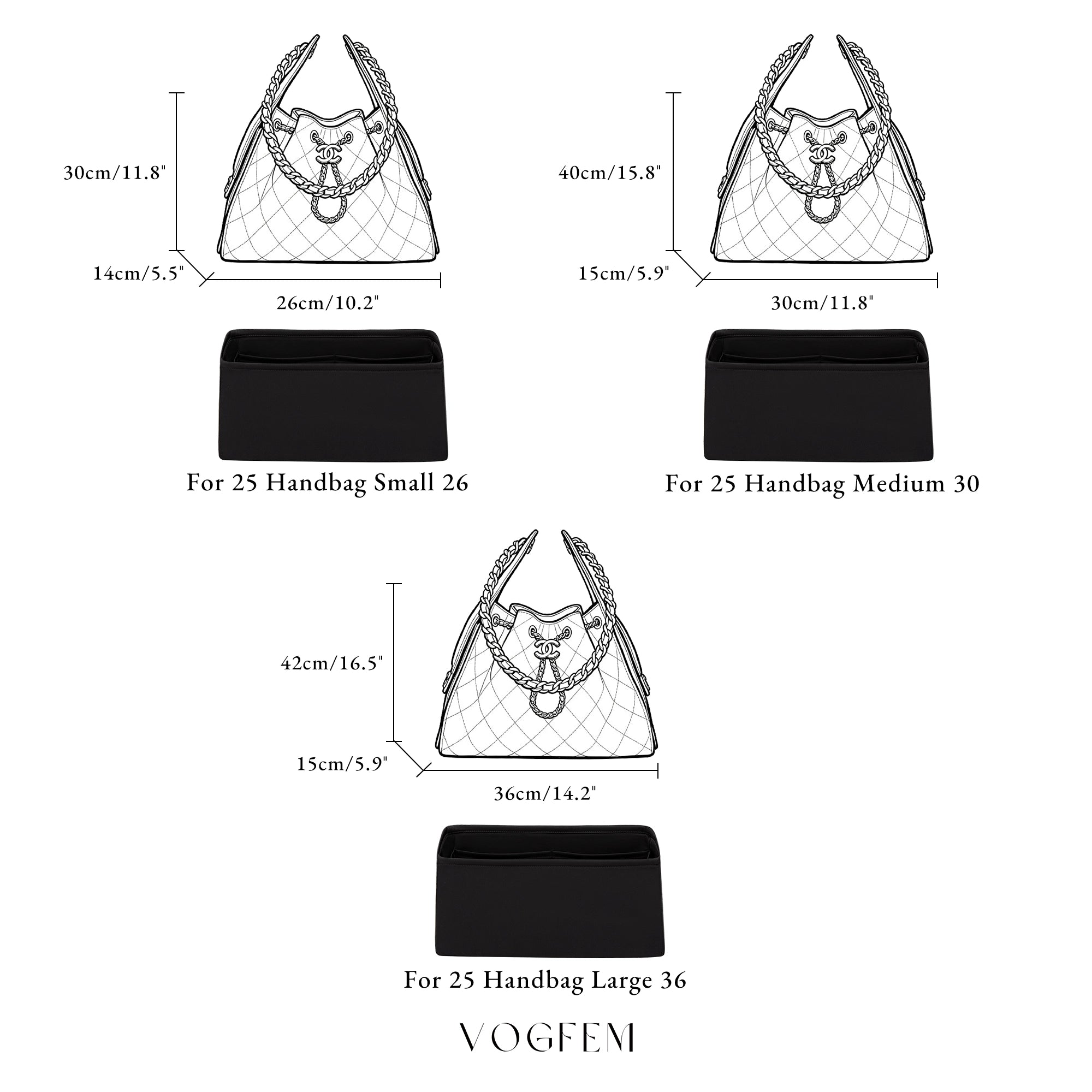 Form™ Acetate Satin Organizer for Chanel - 25 Handbag