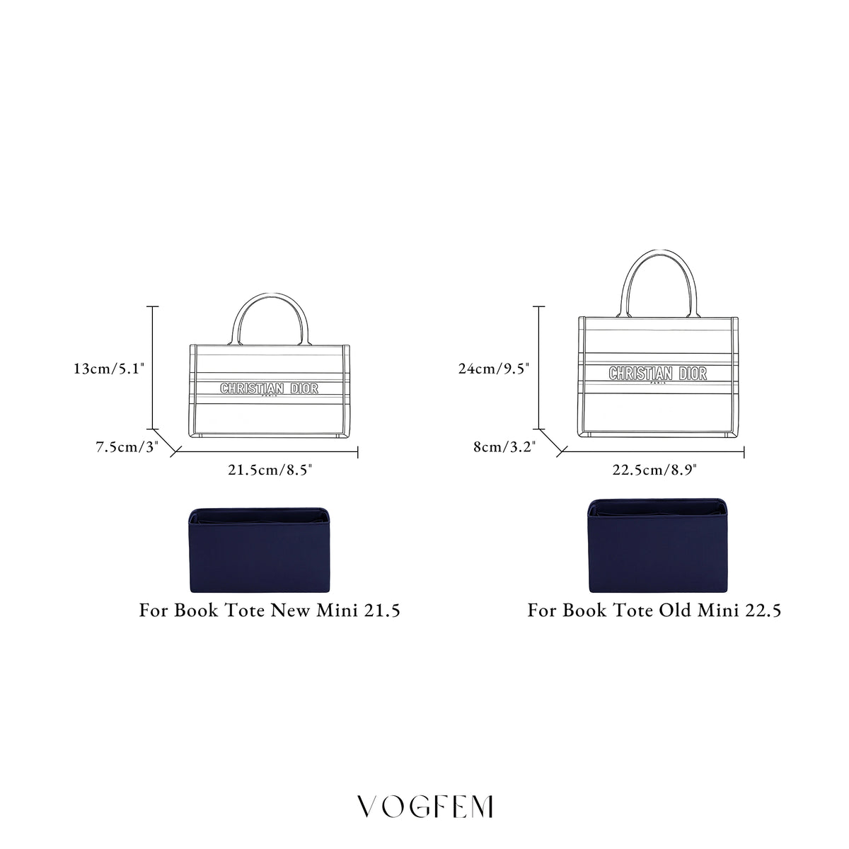 Form™ Acetate Satin Organizer for Dior -  Book Tote (New/Old Mini)