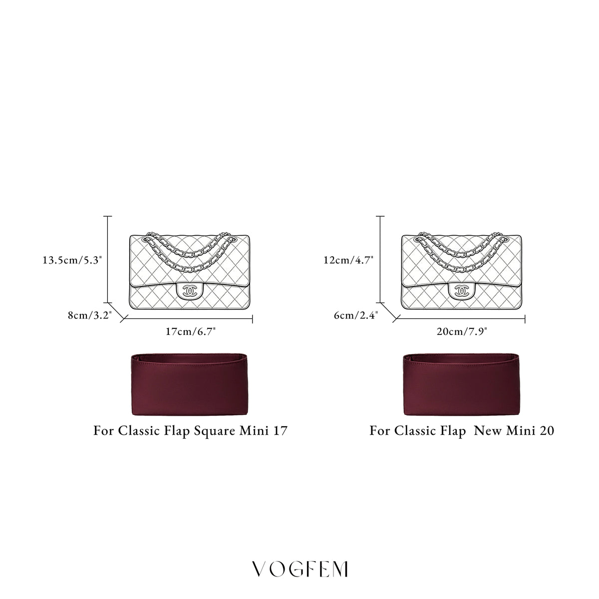 Acetate Satin Organizer for Chanel - Classic Flap (Square/Mini)