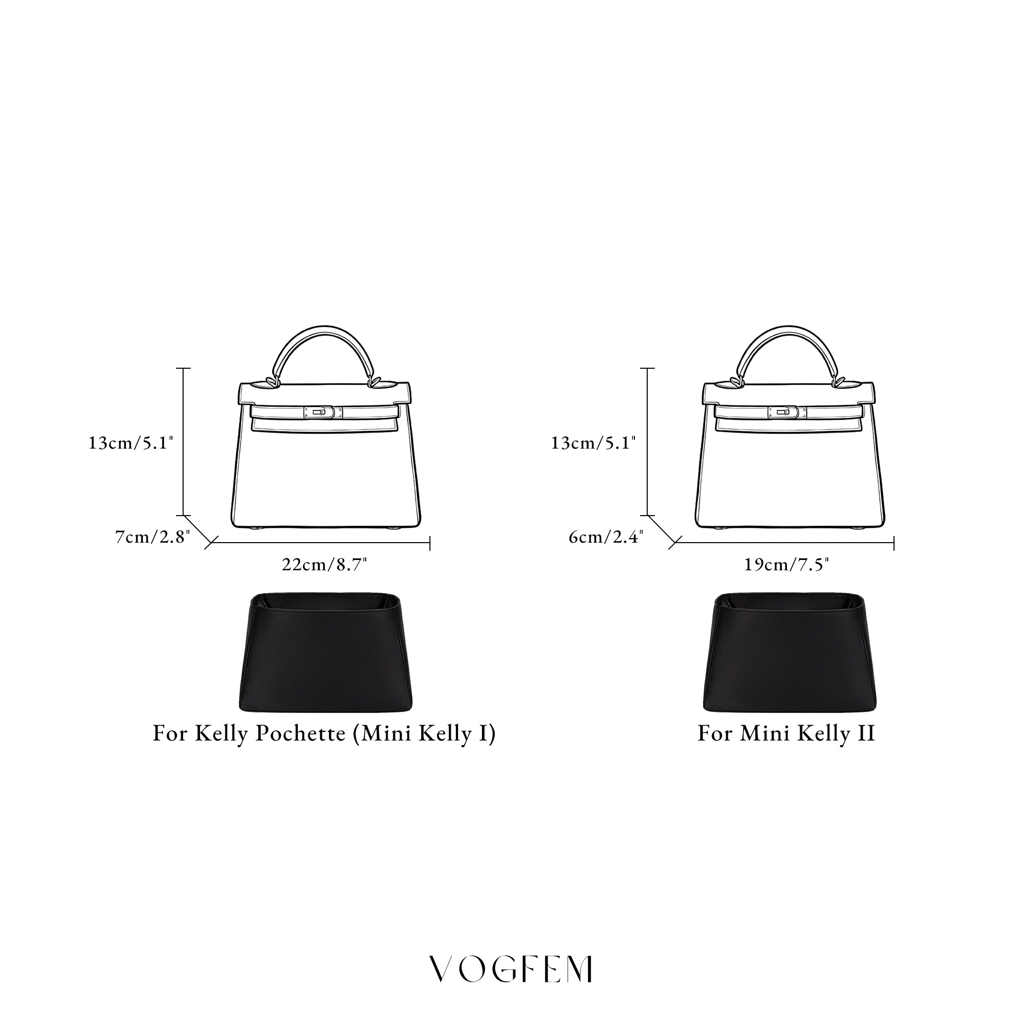 Acetate Satin Organizer for Hermes - Mini Kelly (Pochette/Mini II)