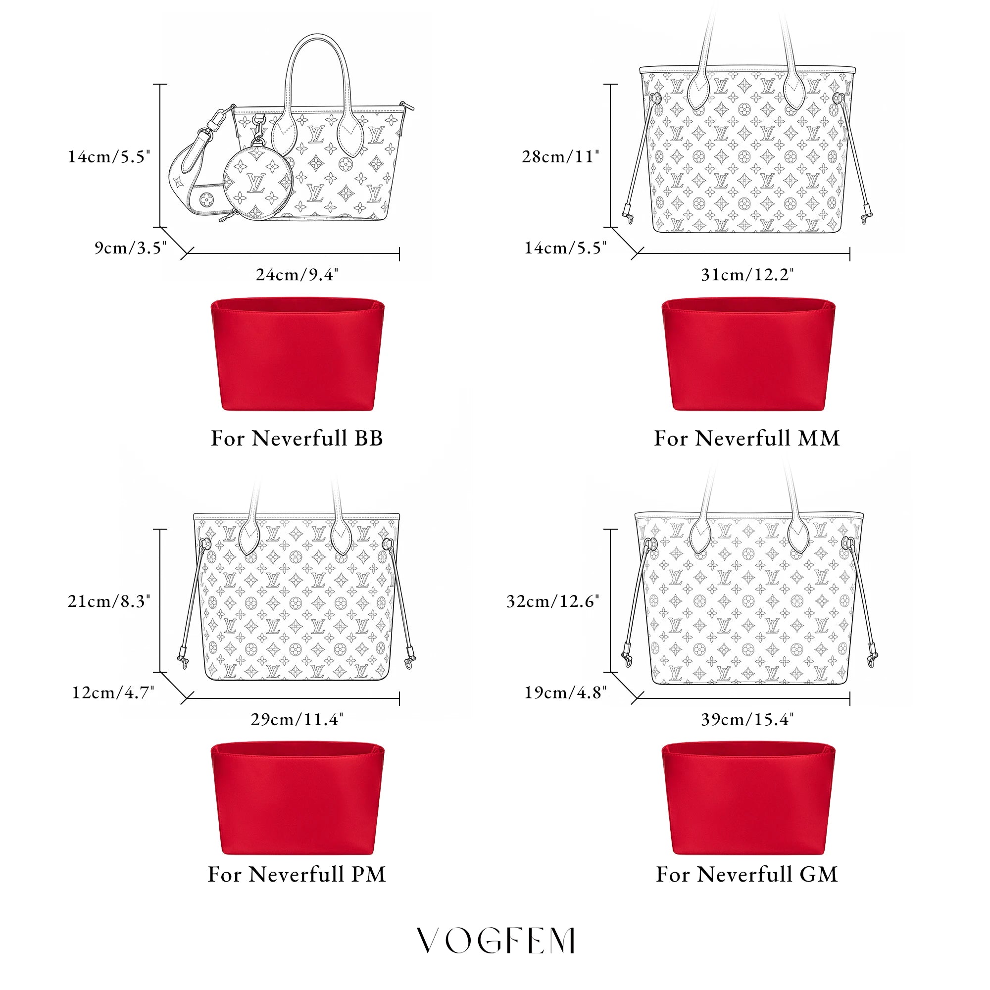 Acetate Satin Organizer for LV - Neverfull
