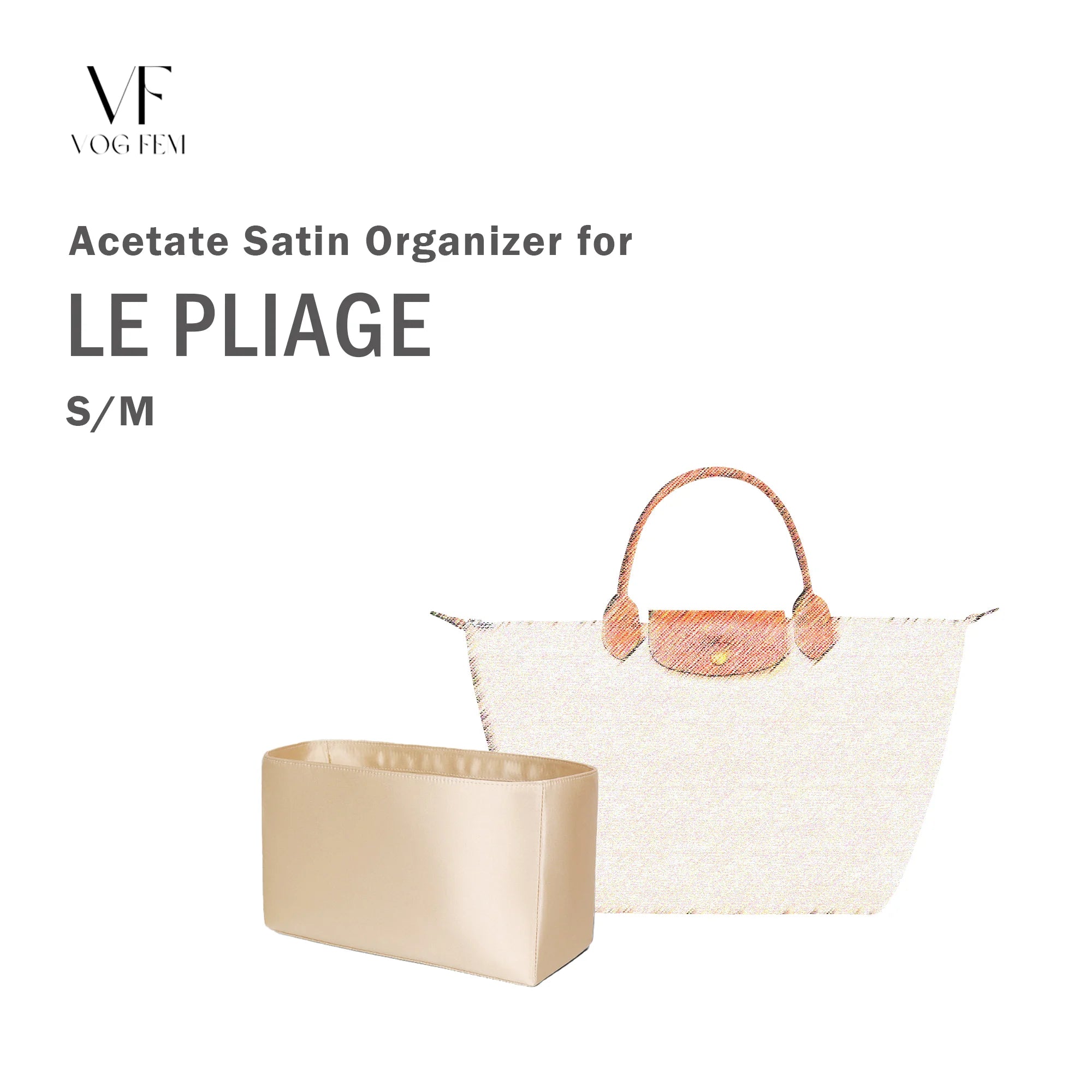 Acetate Satin Organizer for Longchamp - Le Pliage Original / Green (Short Handle)